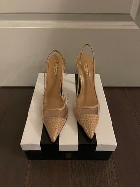 Aquazzura Temptation Pump 105 Printed Crocodile/PVC in Dark Nude